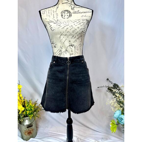 Free People Zip It Up Denim Skirt Front Zipper Haven Black 31 - Picture 6 of 14
